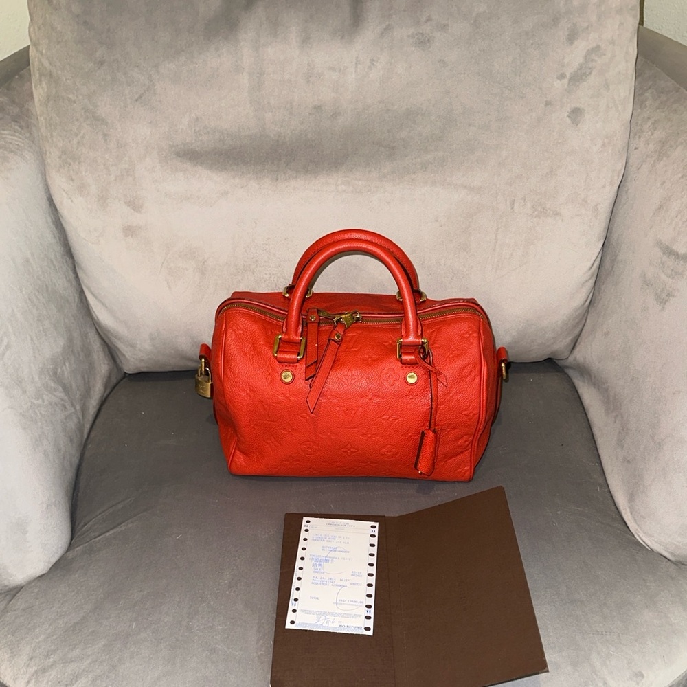 Louis Vuitton Red Monogram Empreinte Speedy Bandoulière Satchel